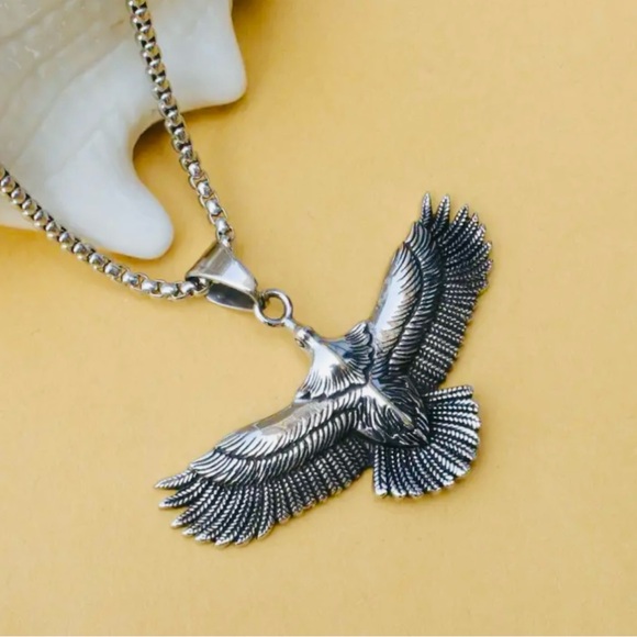 Eagle pendant necklace, unisex stainless steel necklace, flying eagle pendant - Picture 4 of 6